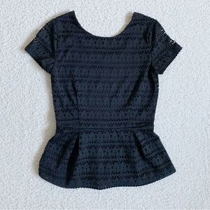 Apt 9 Black Eyelet Peplum Pullover Scoop Neck Top Blouse Short Sleeve Size PXS
